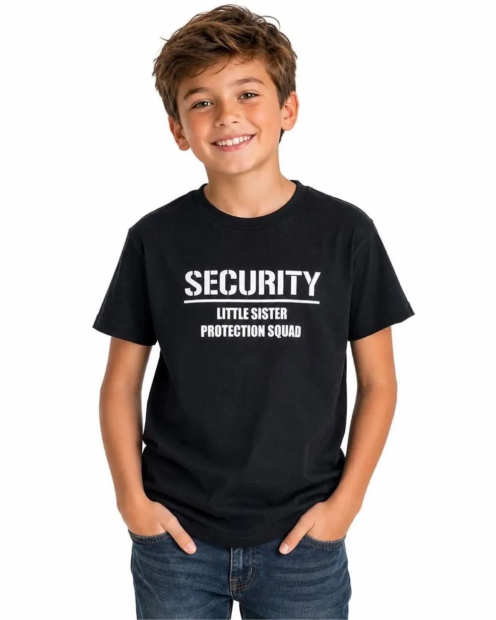 Security Little Sister Protection Squad Graphic T Shirt Youth Medium Black